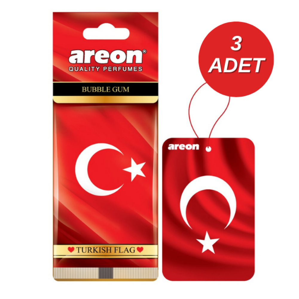 Areon Türk Bayrağı Bubble Gum Oto Araç Kokusu 3 Adet