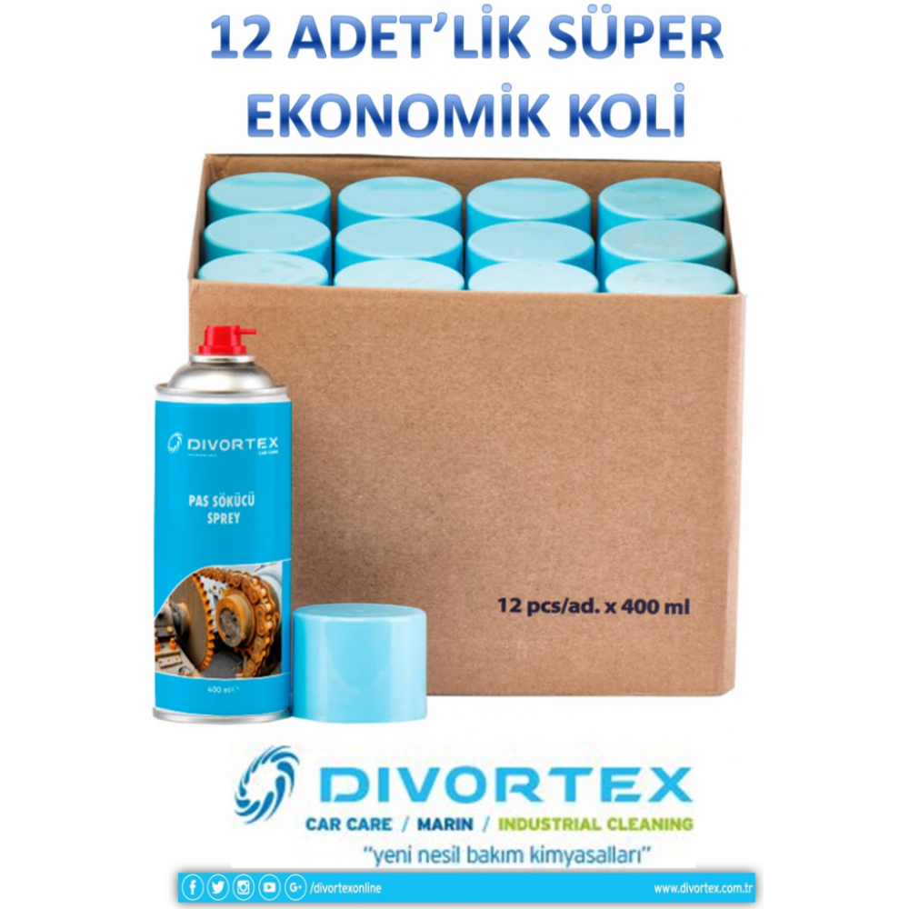 Divortex Güçlü Pas Sökücü ve Önleyici Sprey 400 ml. x 12 Adet